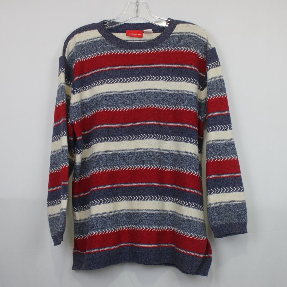 Liz Claiborne Red White Blue Striped Long Sleeve Knit Medium Sweater